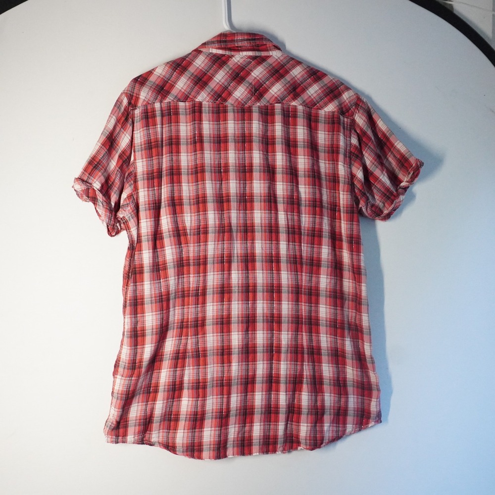 Scotch and Soda Pearl Snap Plaid Button Down Top Women's XL Short Sleeve Western - Picture 10 of 12